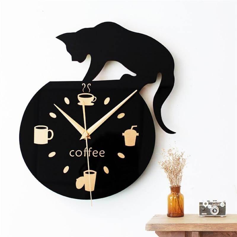 Black Cat Coffee Wall Clock - Image 1