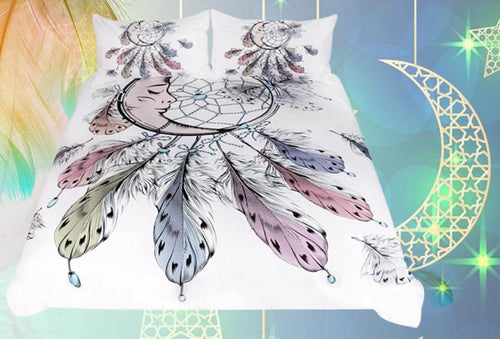 3pcs Luxury Moon Dreamcatcher Feathers Bedding Duvet Set - Image 0