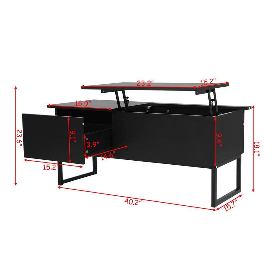 Black Modern Wood Hidden Storage Lift Top Table - Image 3