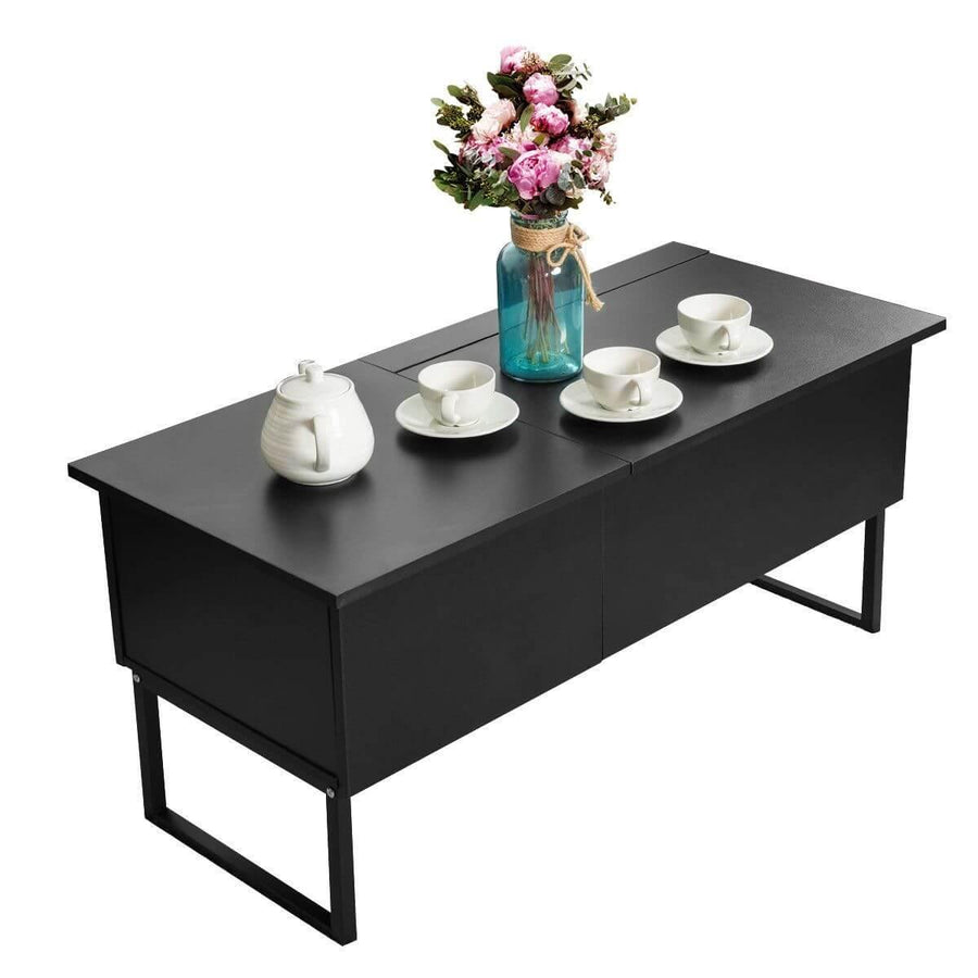 Black Modern Wood Hidden Storage Lift Top Table - Image 4