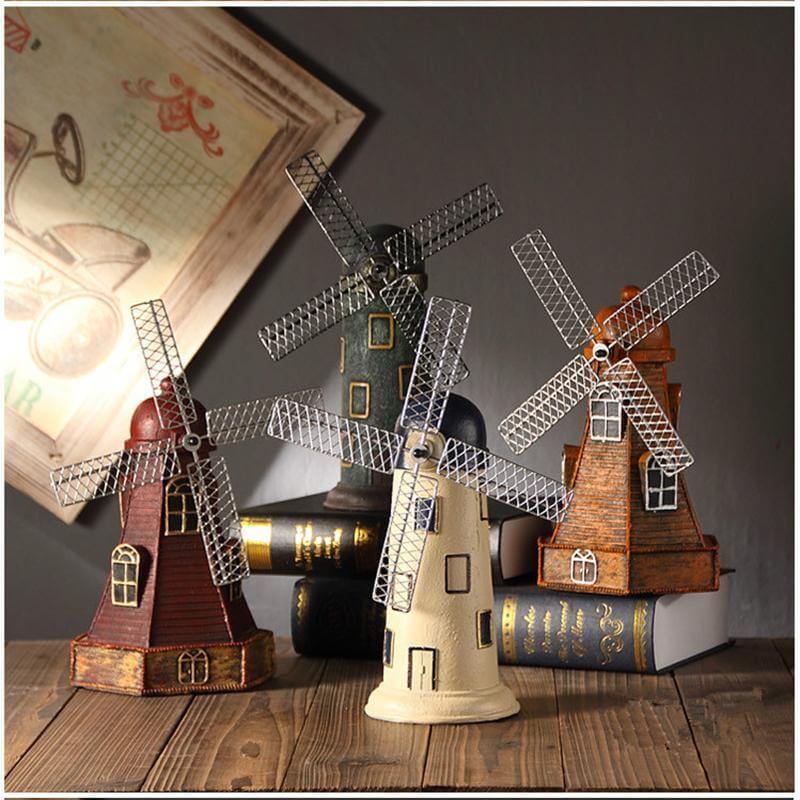 4 Colors Vintage Resin Windmill Ornaments Piggy Banks - Image 0