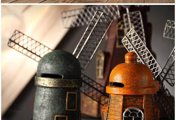 4 Colors Vintage Resin Windmill Ornaments Piggy Banks - Image 2