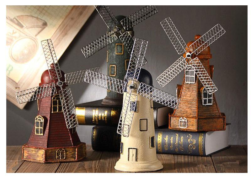 4 Colors Vintage Resin Windmill Ornaments Piggy Banks - Image 4