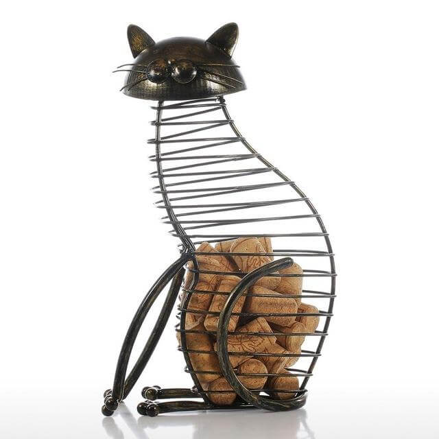 Metal Cat Figurines Cork Container - Image 1