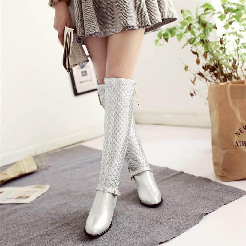 Square Heels Fur High Boots for Women - Image 10