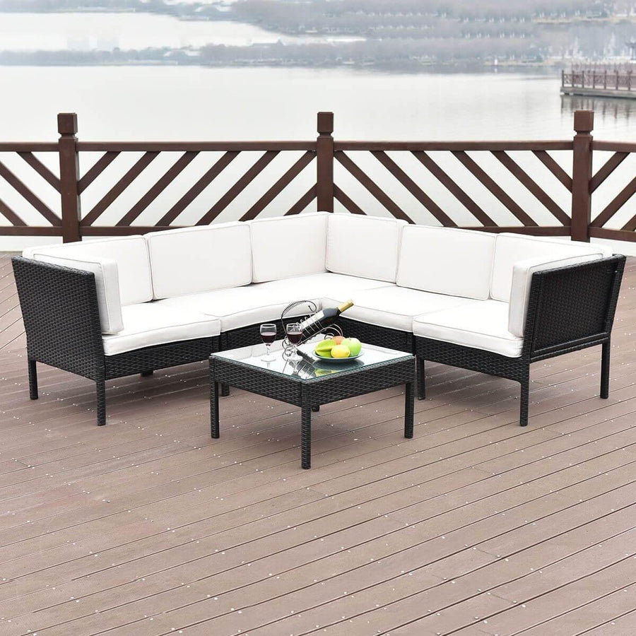 6 PCS Sofa Cushioned Garden Corner Couch Sofa Table Set - Image 0