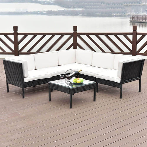6 PCS Sofa Cushioned Garden Corner Couch Sofa Table Set - Image 0