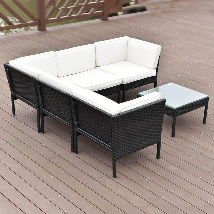 6 PCS Sofa Cushioned Garden Corner Couch Sofa Table Set - Image 1