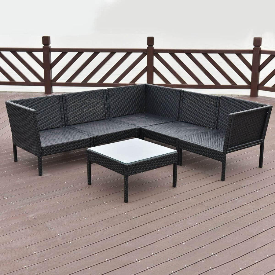 6 PCS Sofa Cushioned Garden Corner Couch Sofa Table Set - Image 5