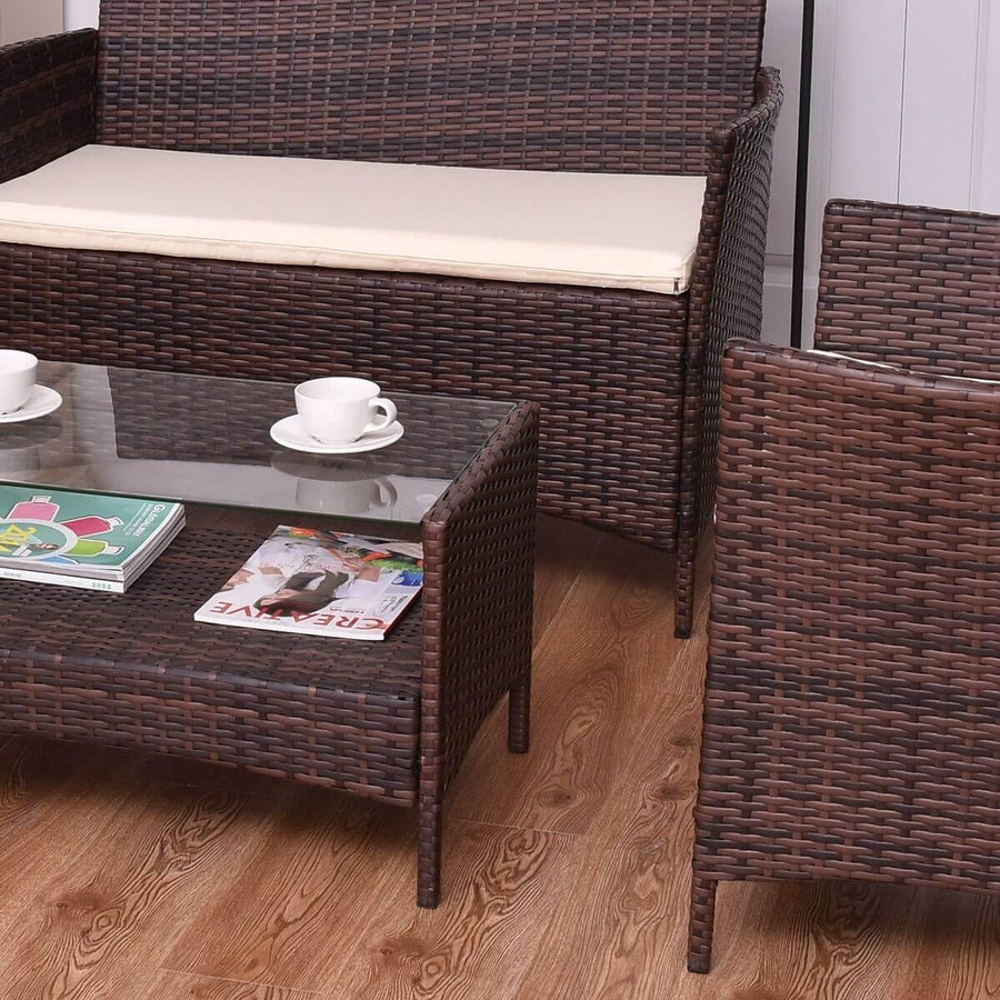 4PCS Outdoor Patio PE Rattan Wicker Coffee Table Shelf Modern Garden Sofa Furniture Set With Cushion - Image 2