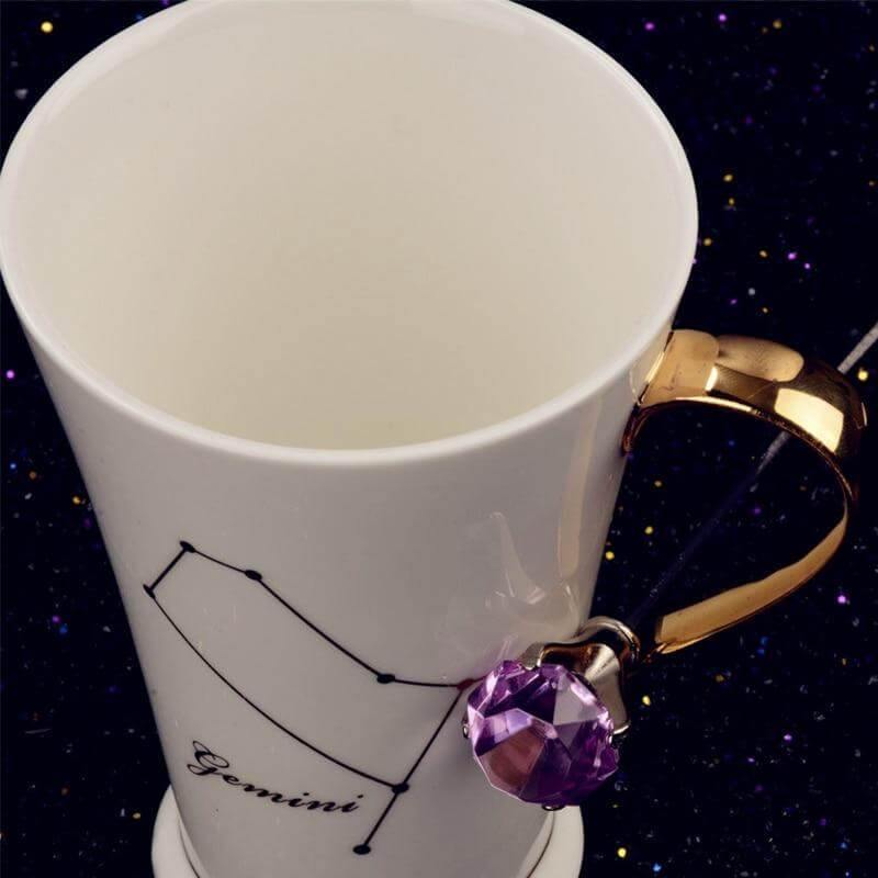 White And Gold Ceramic Coffee mugs with Zodiac Signs - Image 1