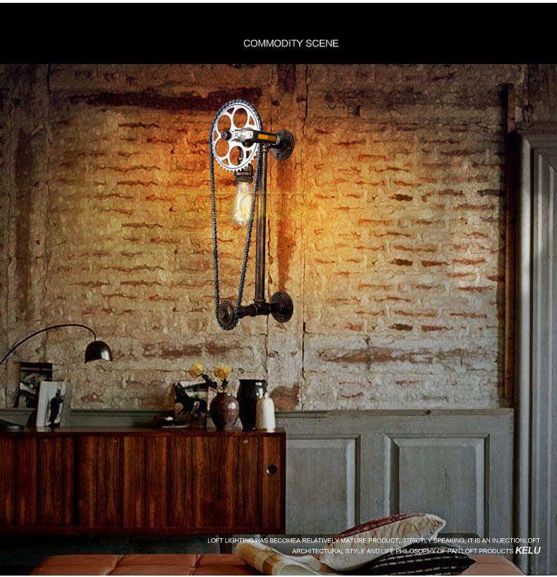 Vintage Loft Bicycle Gear Chain Lamp - Image 2