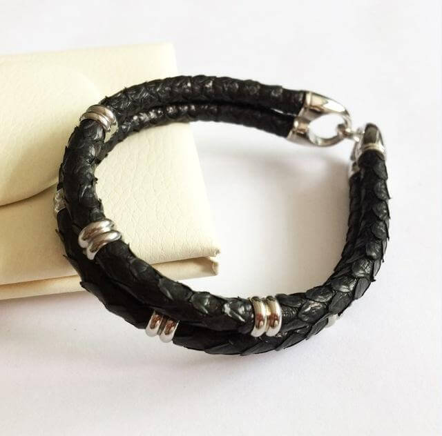 Black Python Skin Leather Bracelets - Image 7