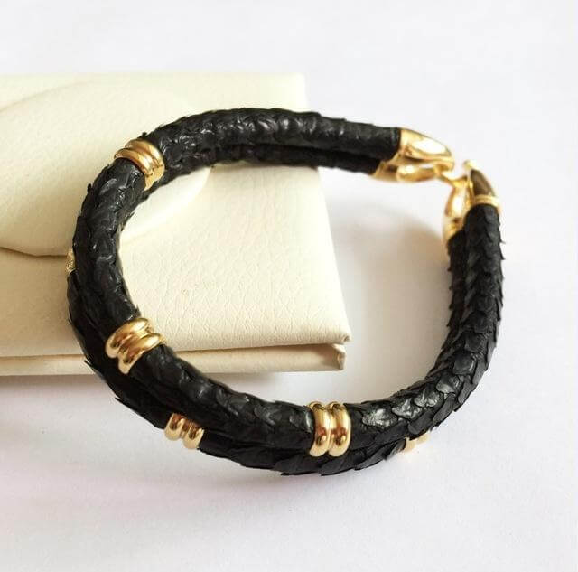 Black Python Skin Leather Bracelets - Image 9