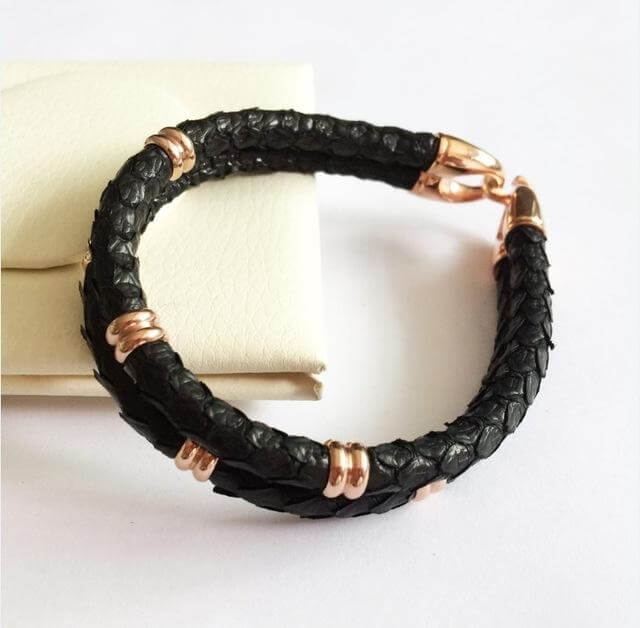 Black Python Skin Leather Bracelets - Image 5