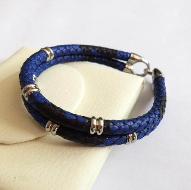 Black Python Skin Leather Bracelets - Image 4