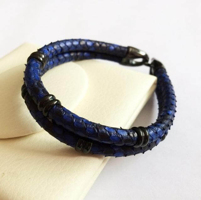 Black Python Skin Leather Bracelets - Image 8