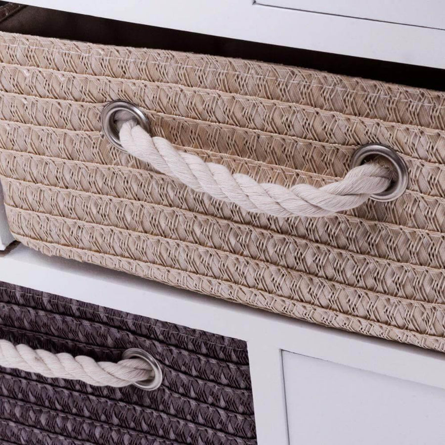 Wooden 4 Drawer 4 Woven Basket Storage Cabinet - Image 3