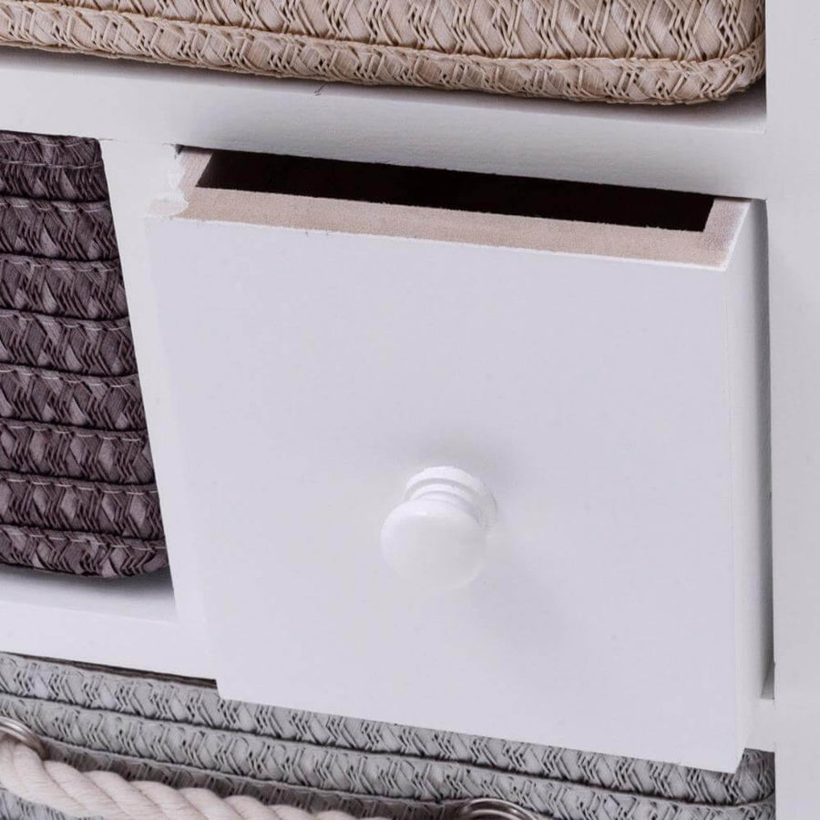 Wooden 4 Drawer 4 Woven Basket Storage Cabinet - Image 4