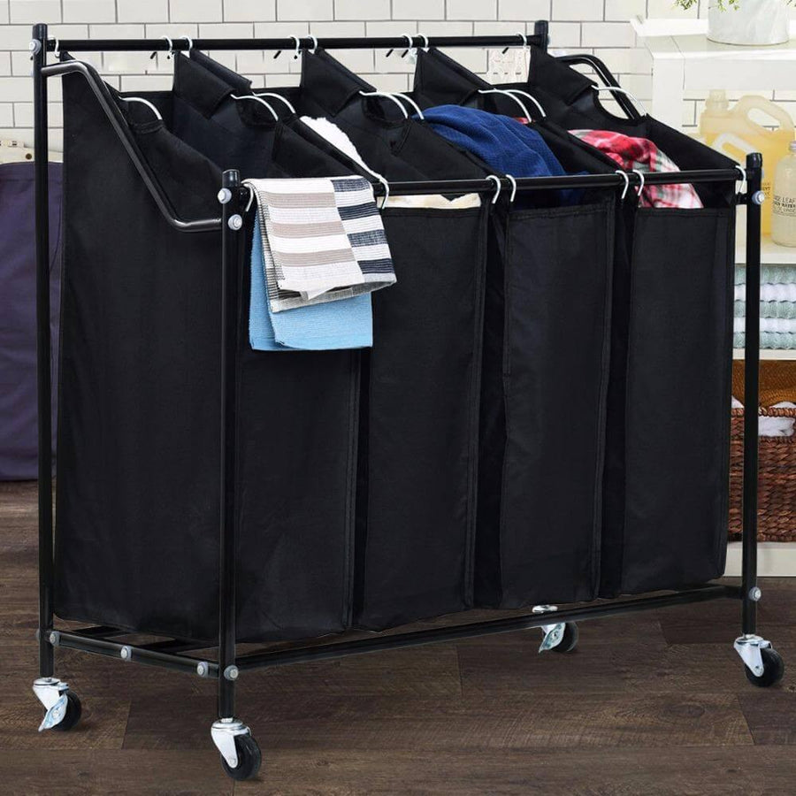 4 Bag Rolling Laundry Bag Sorter Cart Hamper Organizer - Image 0