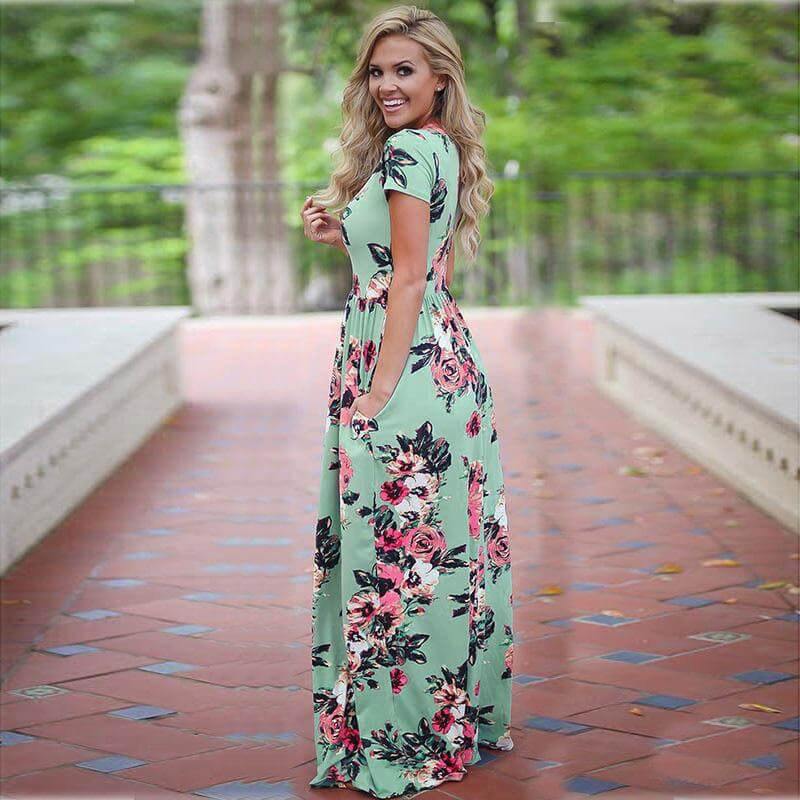 Women Bohemia Short Sleeve O Neck Floral Summer Dress - Image 21