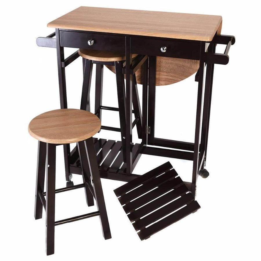 Wood Kitchen Island Table with 2 Stools - Image 7
