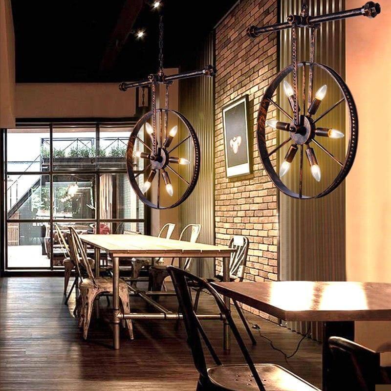 Luxury Wheel Loft Style Vintage Hanging Light Lamps - Image 0