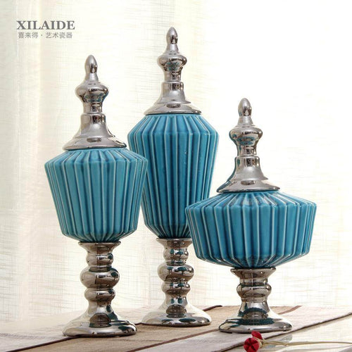 Vintage Blue Ceramic Creative General Candy Jars - Image 0