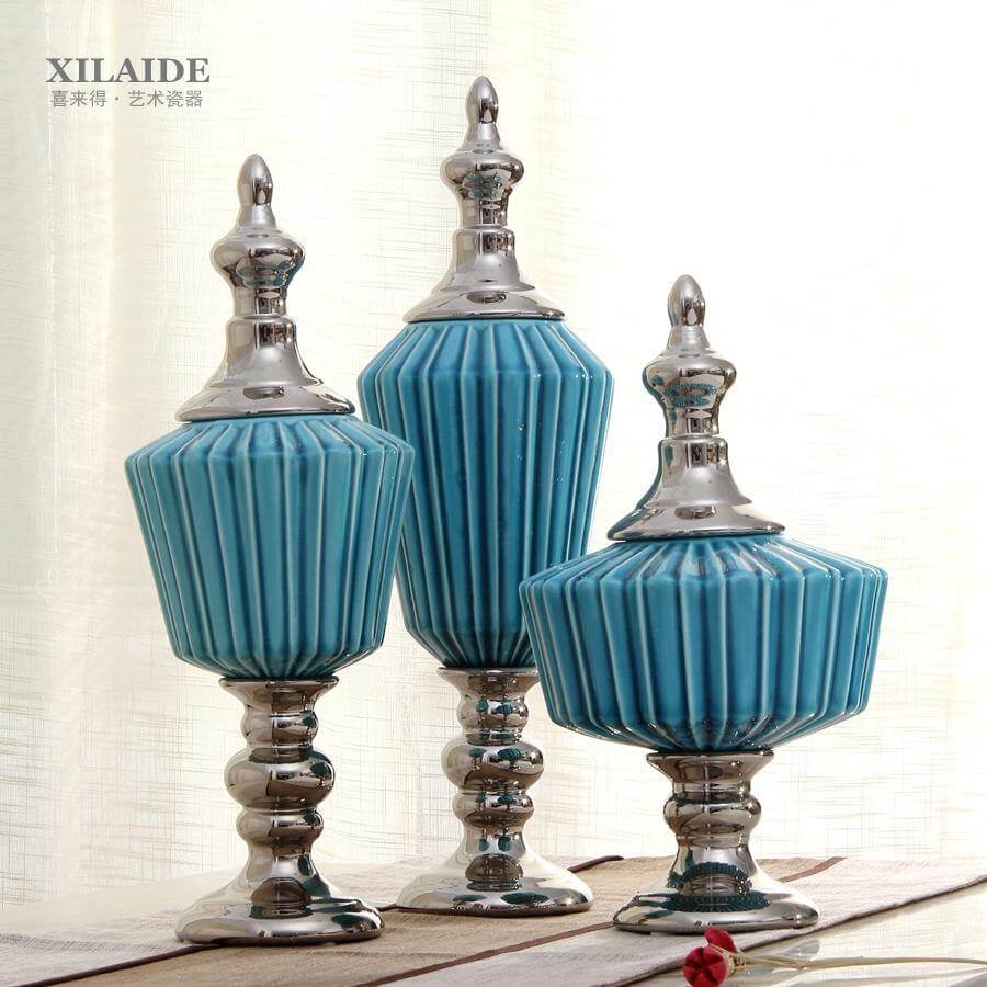 Vintage Blue Ceramic Creative General Candy Jars - Image 0
