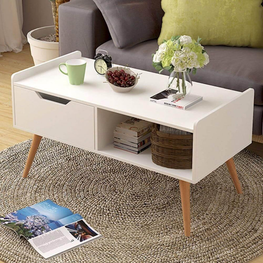 Modern White Solid Wood Coffee Table with Storage - Image 4