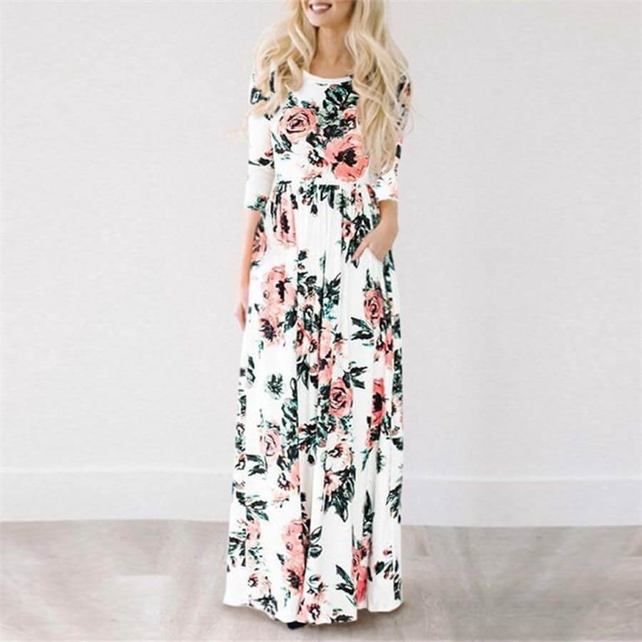 Women Bohemia Short Sleeve O Neck Floral Summer Dress - Image 16