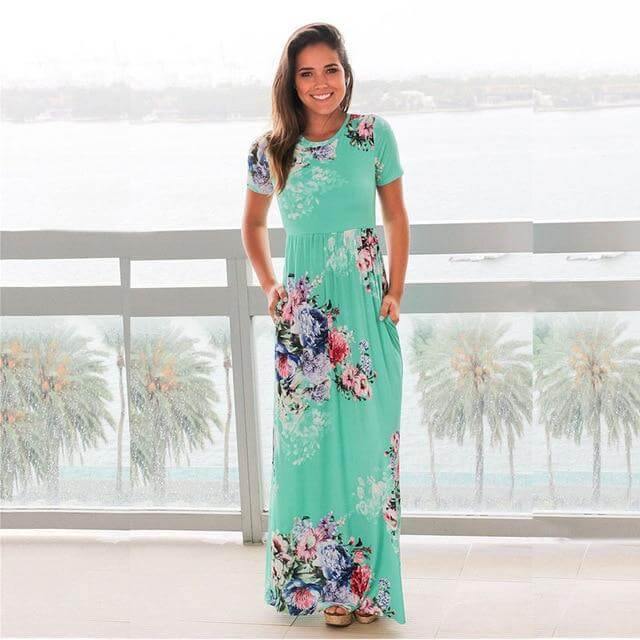 Women Bohemia Short Sleeve O Neck Floral Summer Dress - Image 8