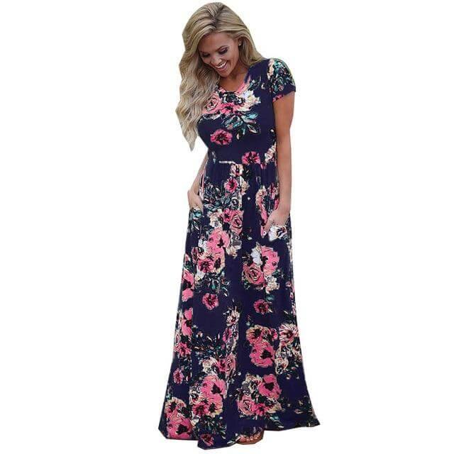 Women Bohemia Short Sleeve O Neck Floral Summer Dress - Image 13