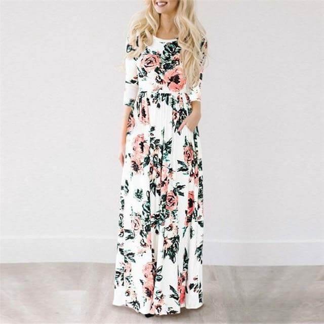 Women Bohemia Short Sleeve O Neck Floral Summer Dress - Image 2
