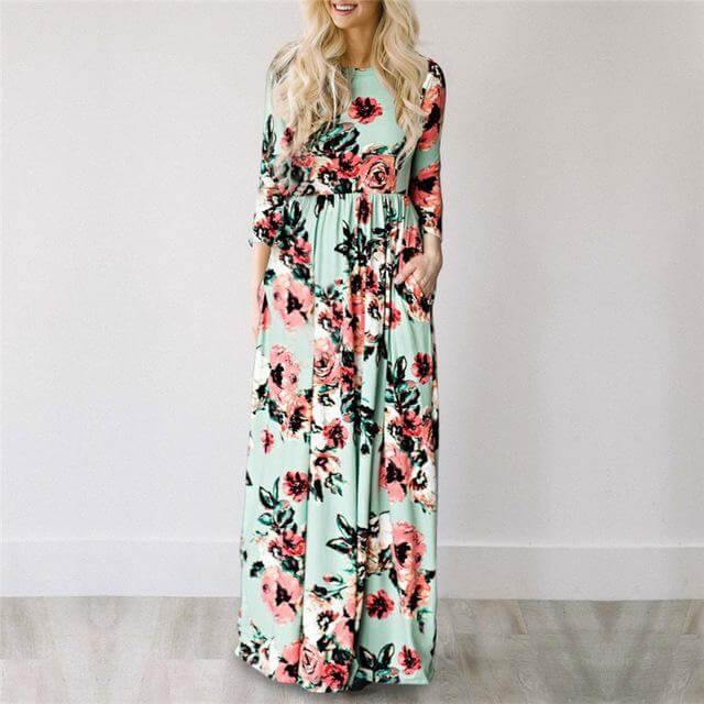 Women Bohemia Short Sleeve O Neck Floral Summer Dress - Image 0