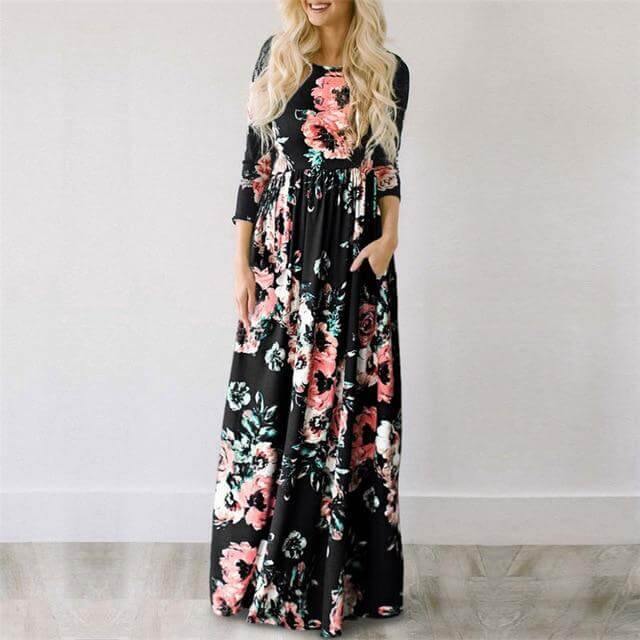 Women Bohemia Short Sleeve O Neck Floral Summer Dress - Image 7