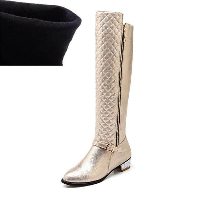 Square Heels Fur High Boots for Women - Image 6