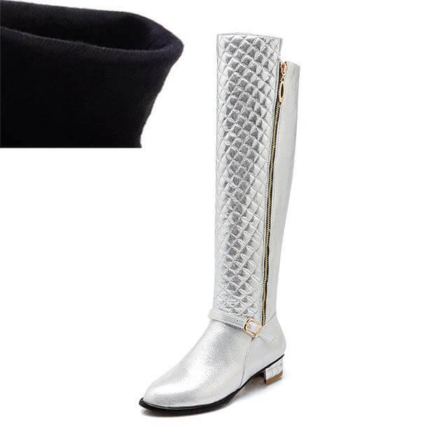 Square Heels Fur High Boots for Women - Image 8