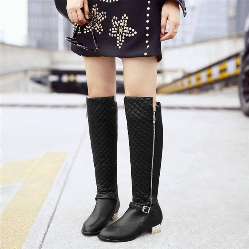 Square Heels Fur High Boots for Women - Image 4