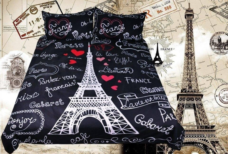 France Paris Tower Black Comfortable Duvet Cover Bedding Set - Image 1