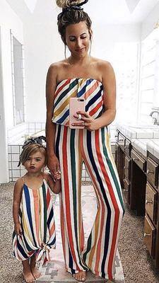 Strapless Rainbow Striped Mom-Daughter Matching Clothes - Image 0
