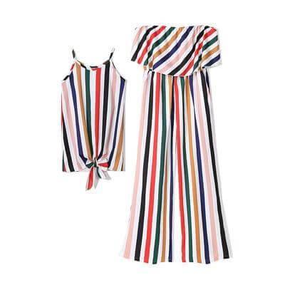 Strapless Rainbow Striped Mom-Daughter Matching Clothes - Image 3