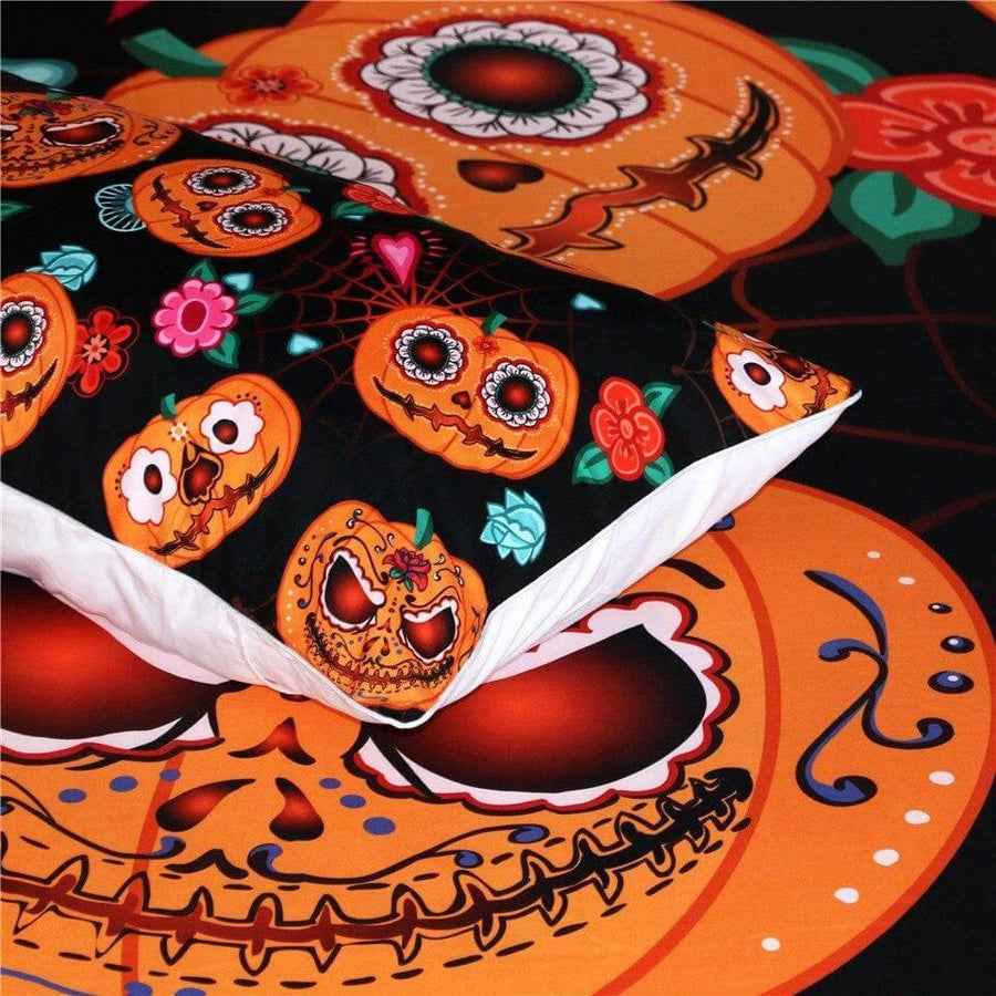 Halloween Pumpkin Flowers Duvet Cover Bedding Set - Image 6