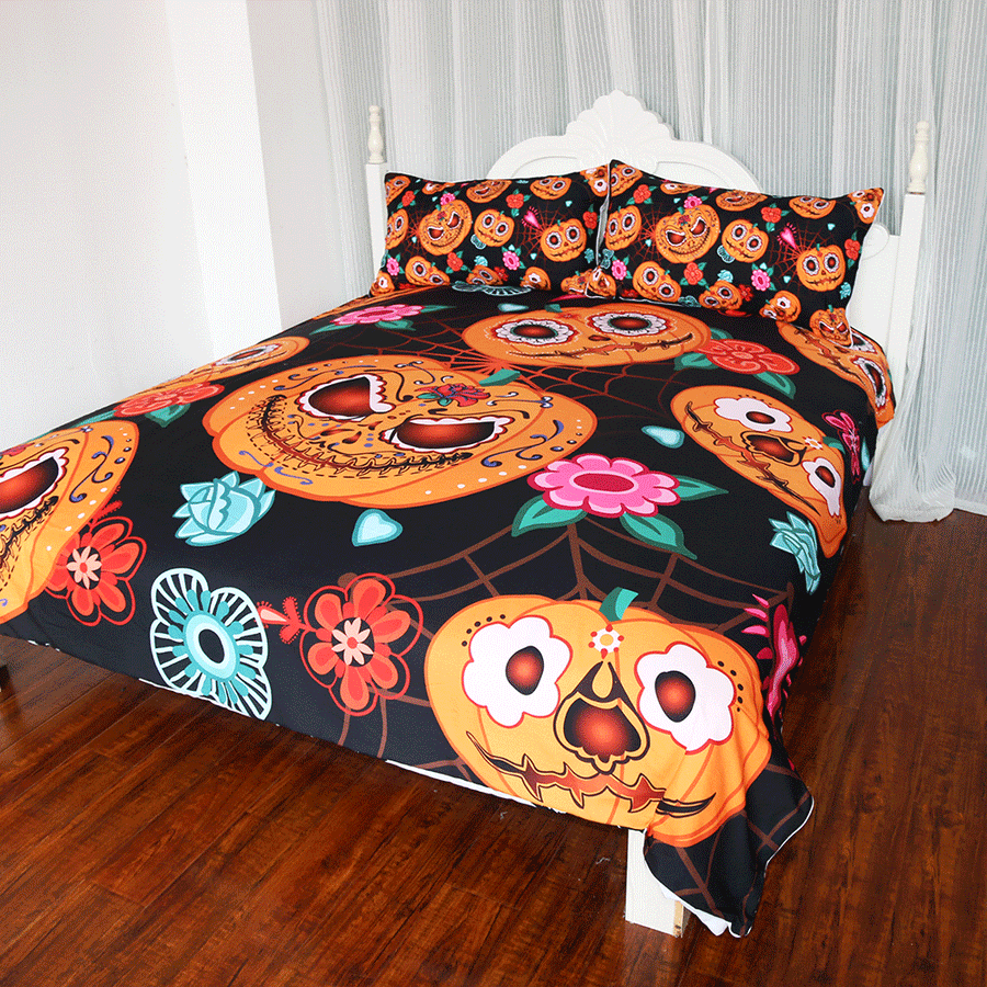 Halloween Pumpkin Flowers Duvet Cover Bedding Set - Image 5