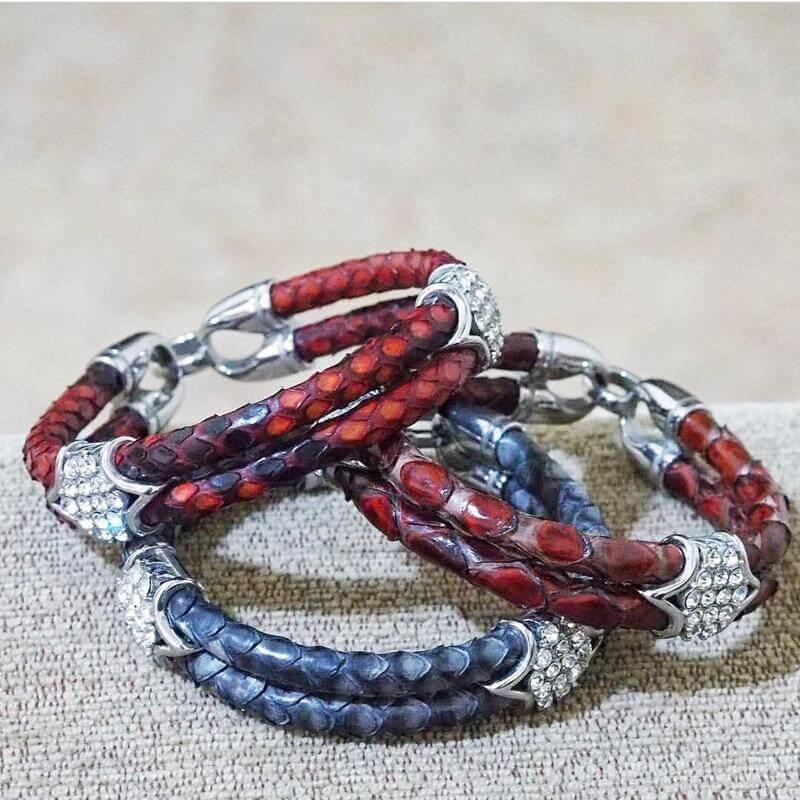 Luxury Python Snake Leather Bracelets with Gold Steel - Image 0