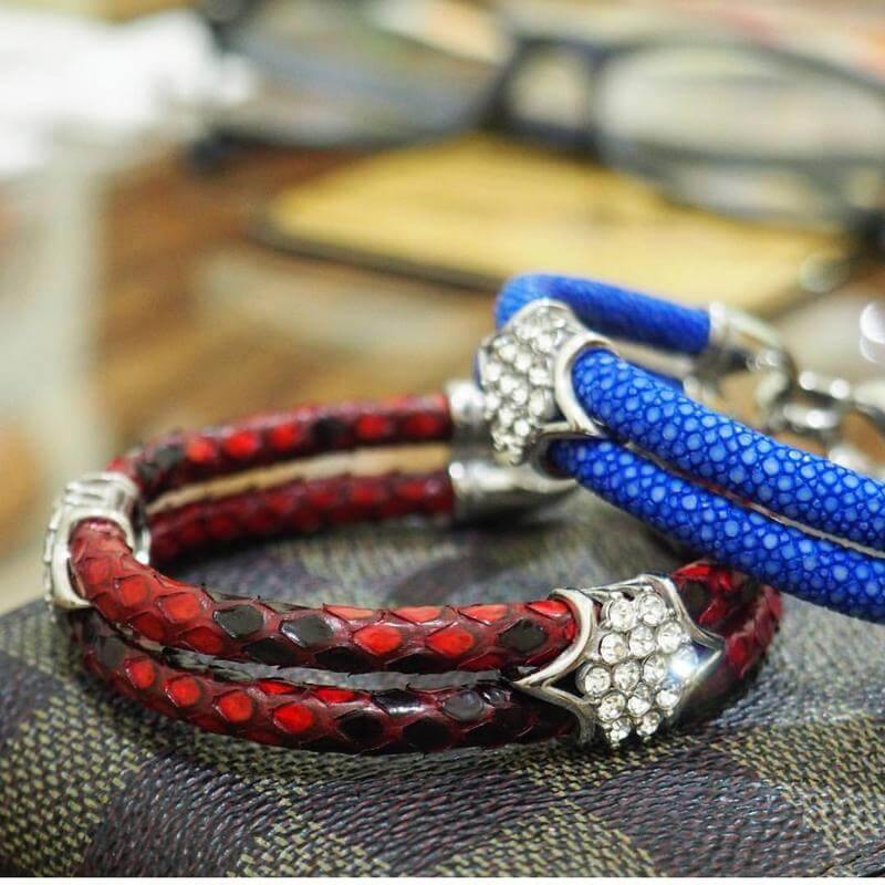 Luxury Python Snake Leather Bracelets with Gold Steel - Image 4