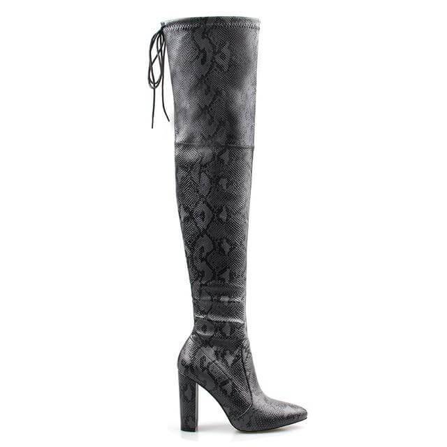 Super Thin Long Over the Knee Snake Skin Women High Heels - Image 0