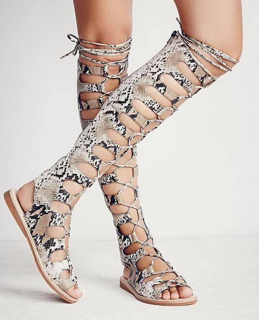 Snake Leather Strappy Cut-out Gladiator Boots - Image 0