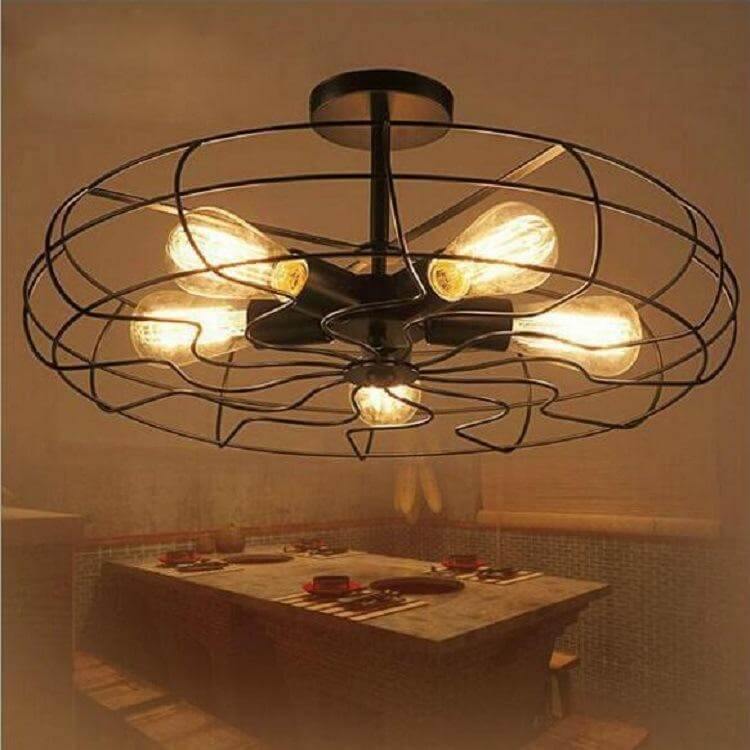 Retro 5-Light Fixture Vintage Industrial Fan Semi Flush Ceiling Pendant Lights - Image 2