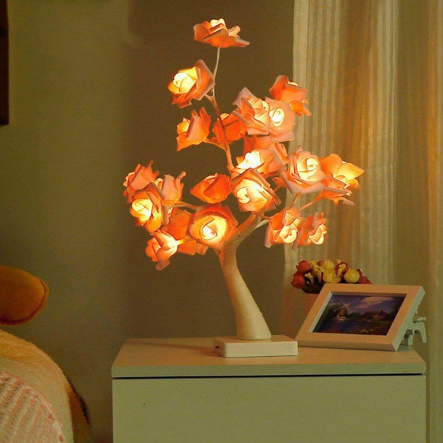 LED Romantic Warm Rose Flower Tree Night Light Lamp with Clock - Image 0